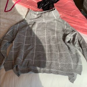 Gray plaid oversized turtleneck sweater